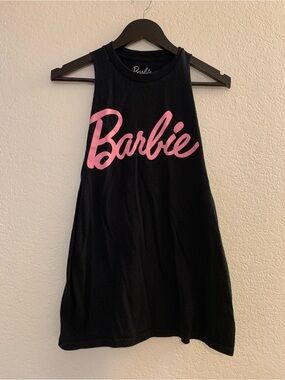 Barbie Black Sports Tank with Pink Script Logo
